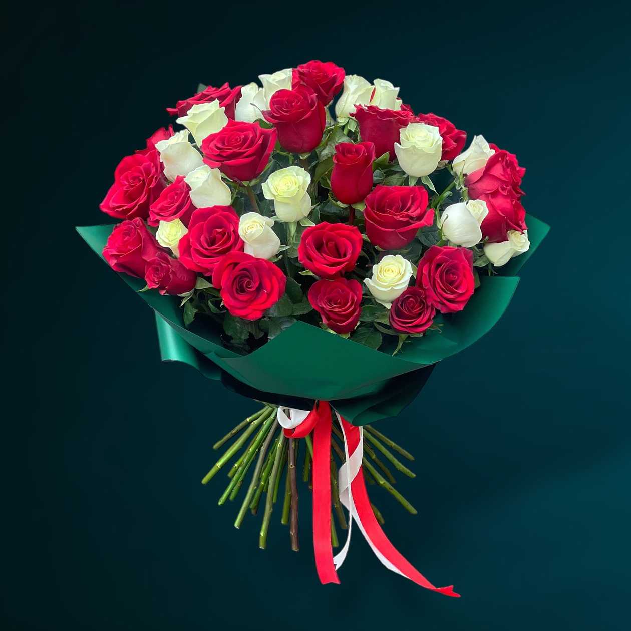 43 Red and White Roses Bouquet