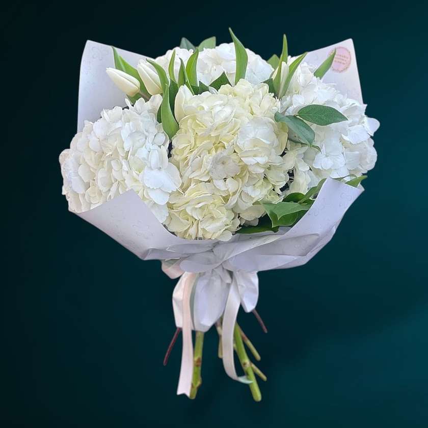 Hydrangeas and White Tulips Bouquet