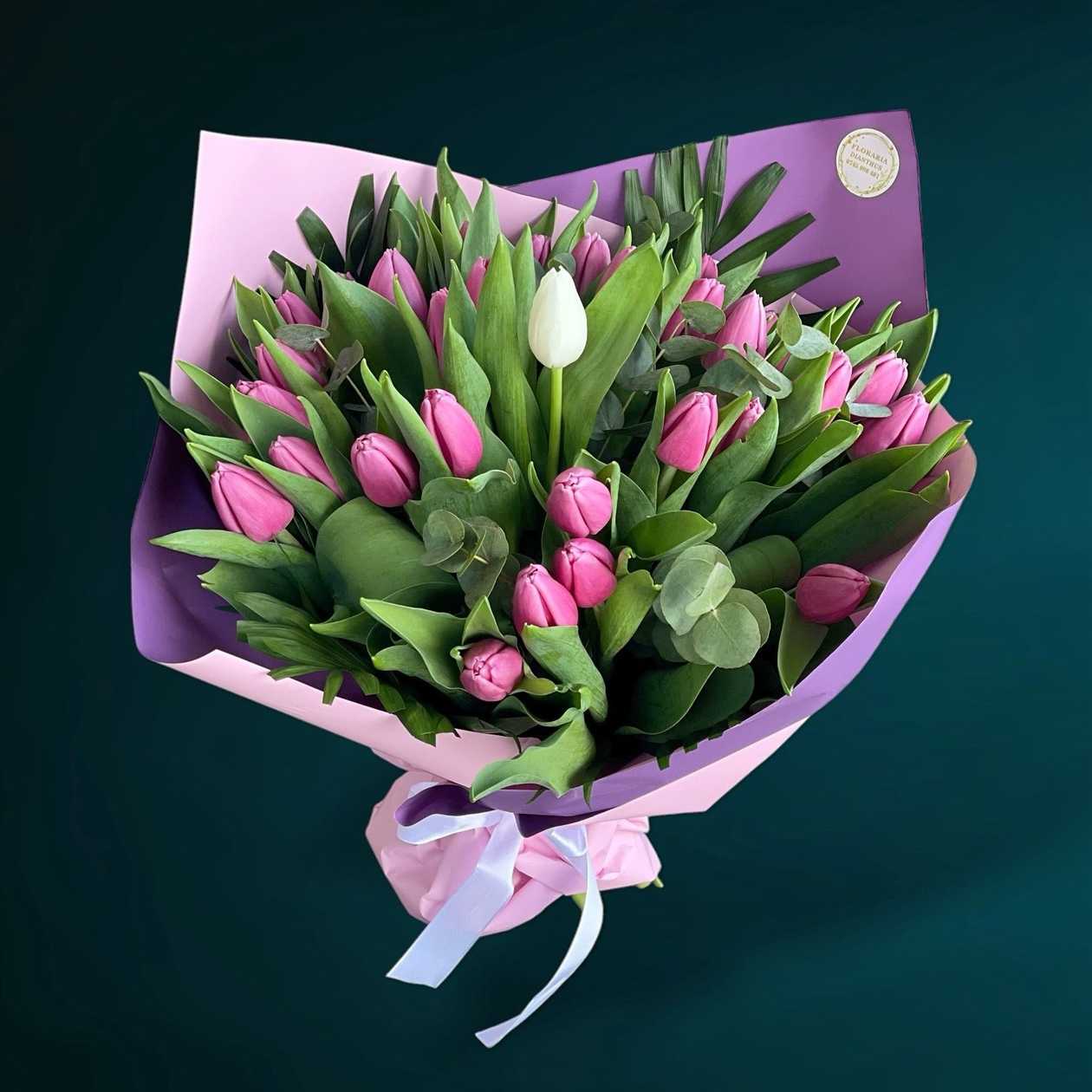 28 Pink Tulips + 1 White Tulip Bouquet