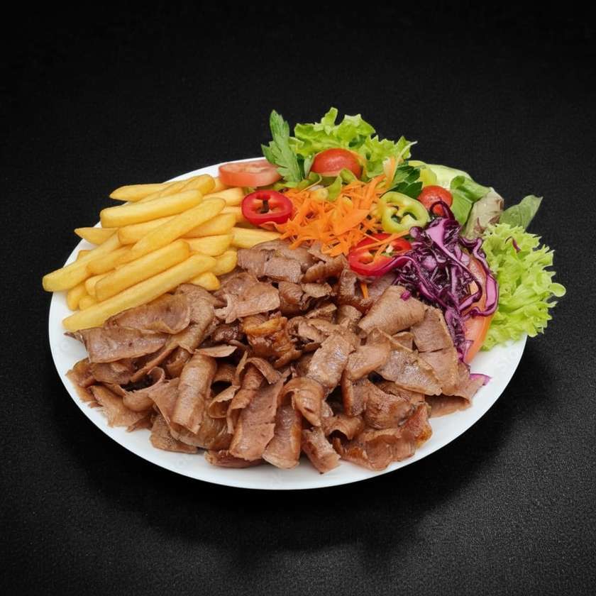 Kebab plate with french fries