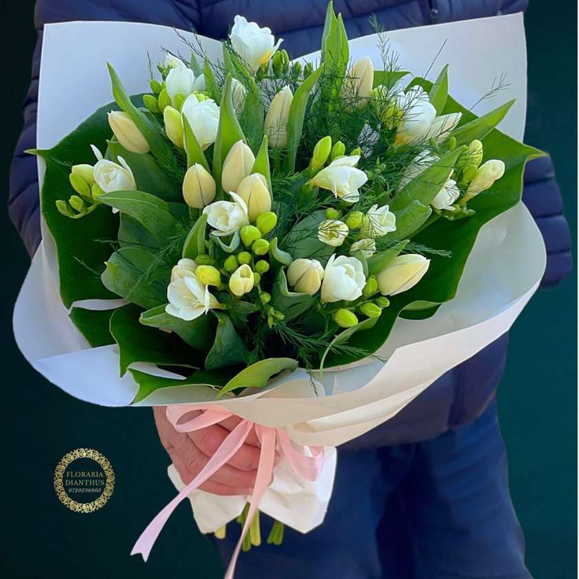 White Tulips and Freesias Bouquet
