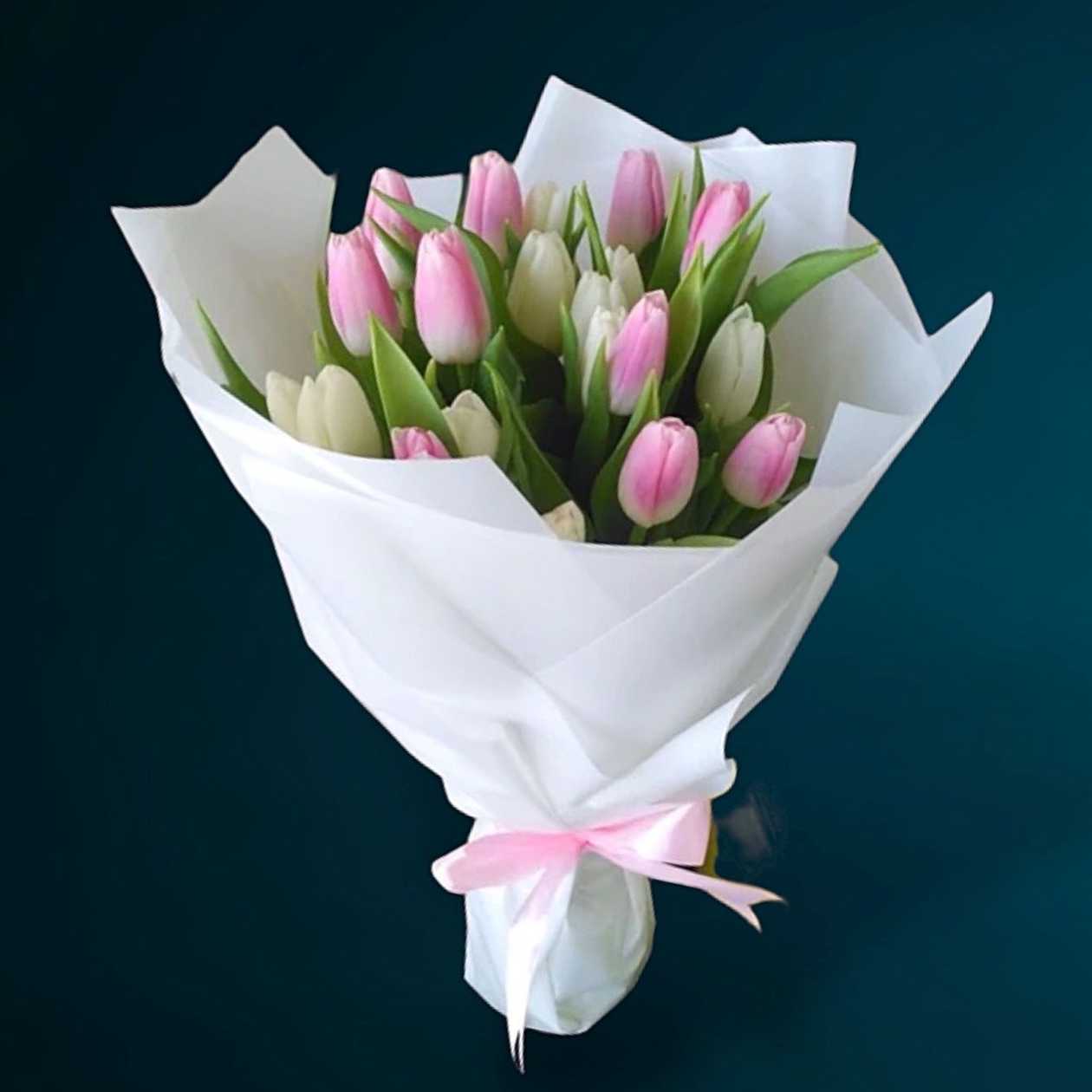 17 Pink and White Tulips Bouquet
