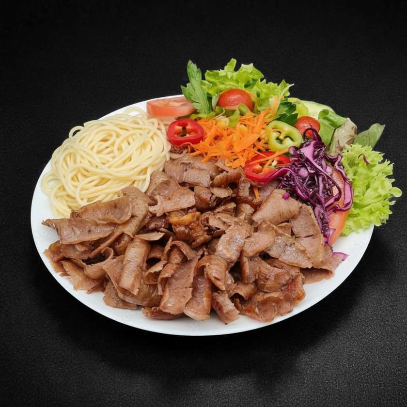 Kebab plate with noodles