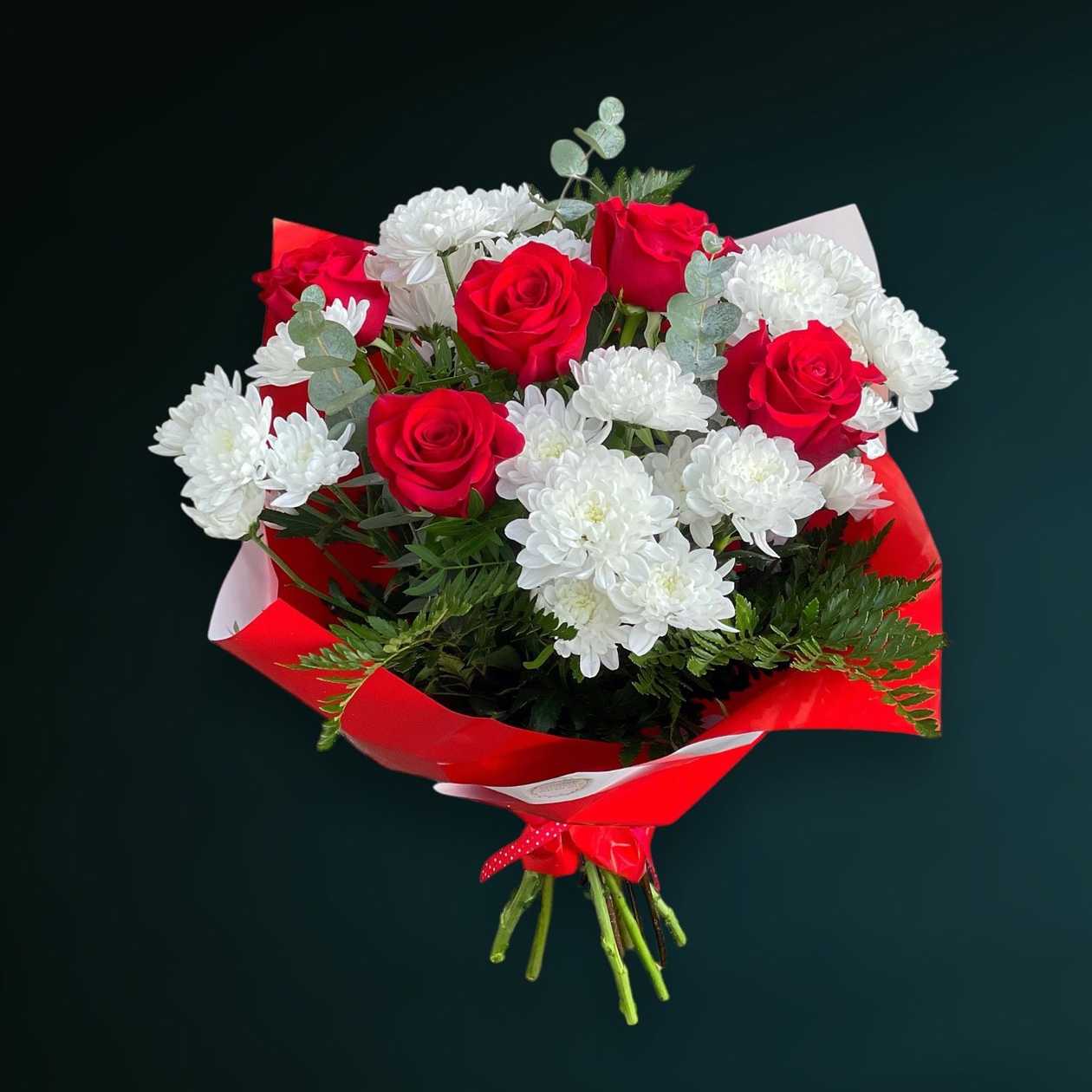 Red Roses and White Chrysanthemums Bouquet