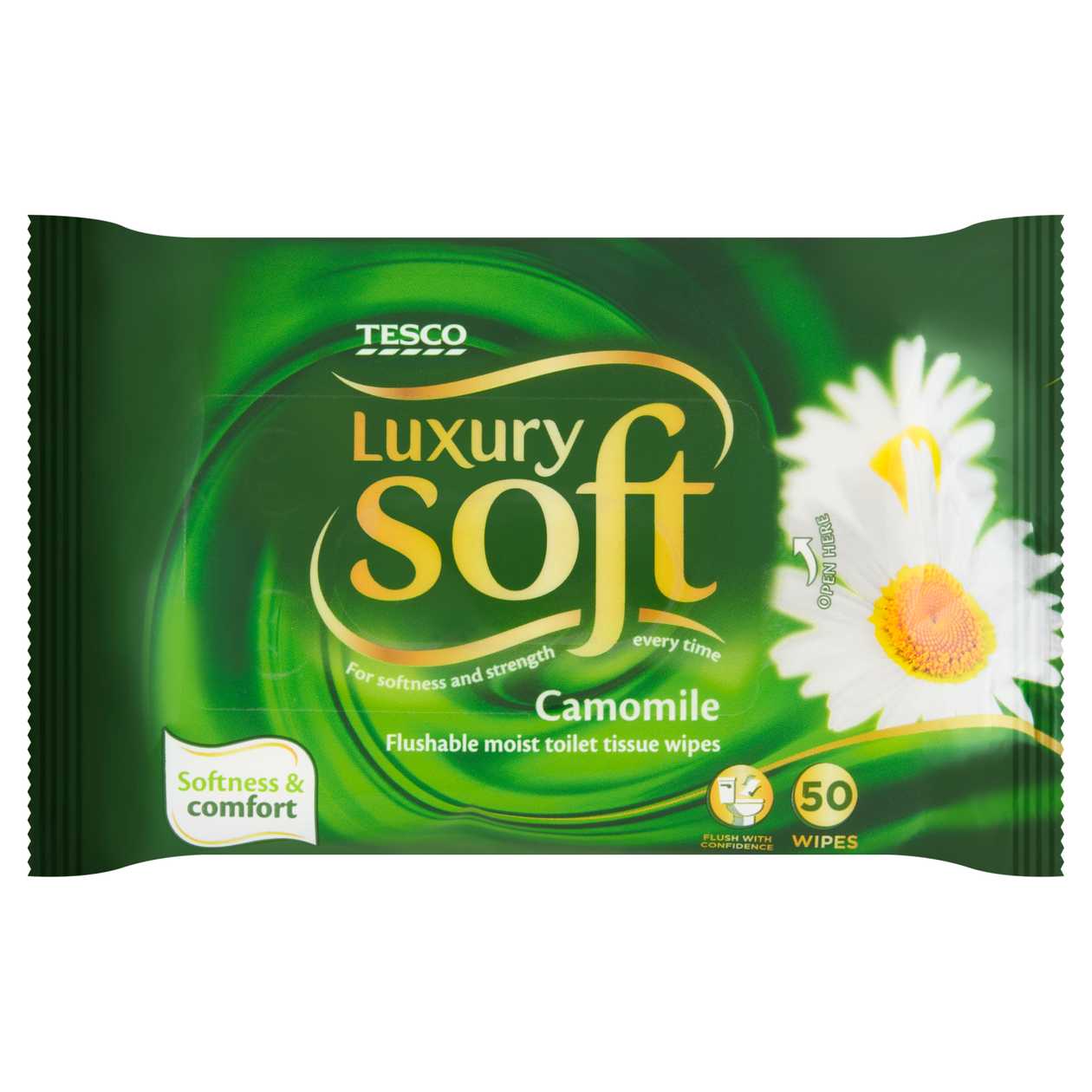 Tesco Soft Luxury Camomile Flushable Moist Toilet Tissue Wipes 50 pcs