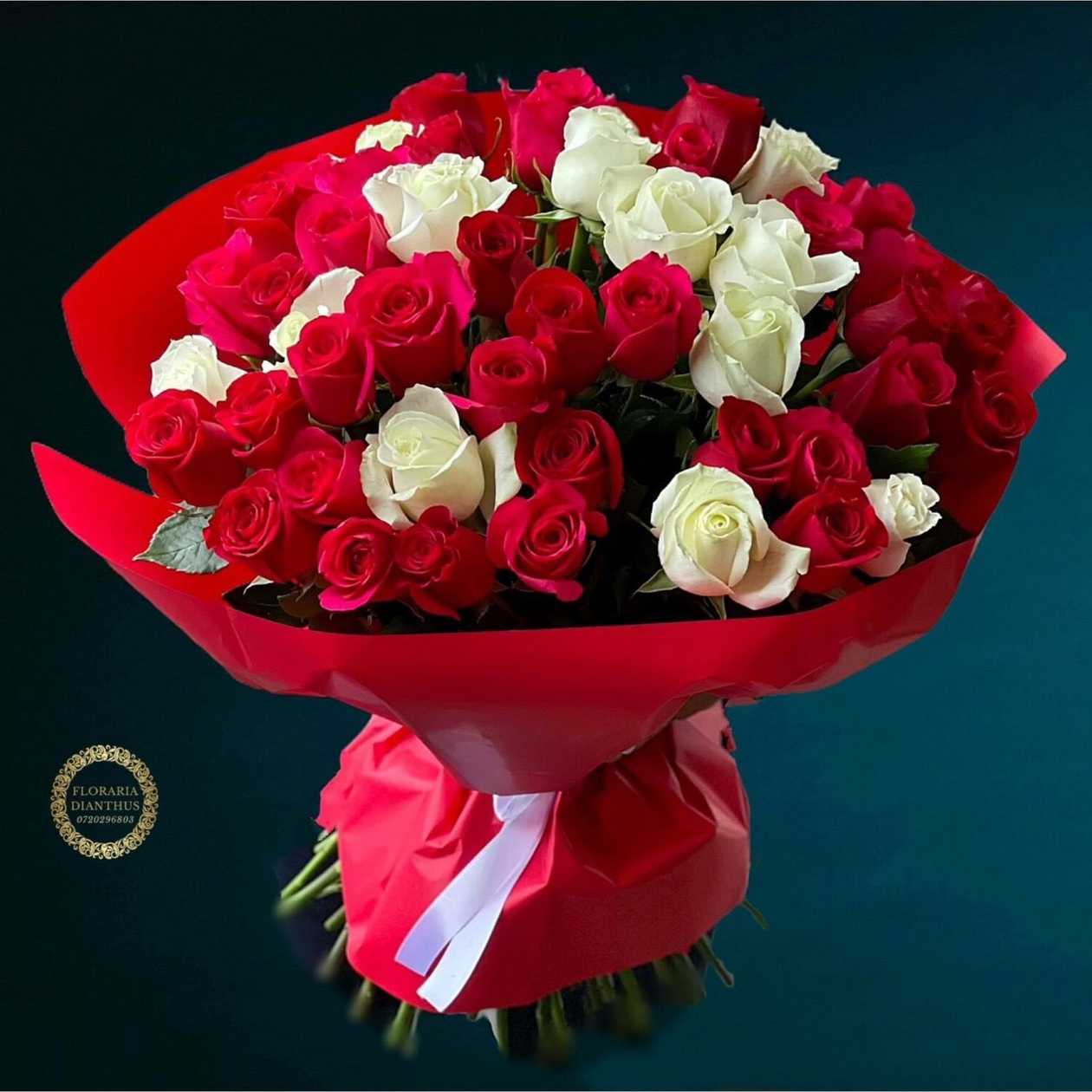 45 Red and White Roses Bouquet