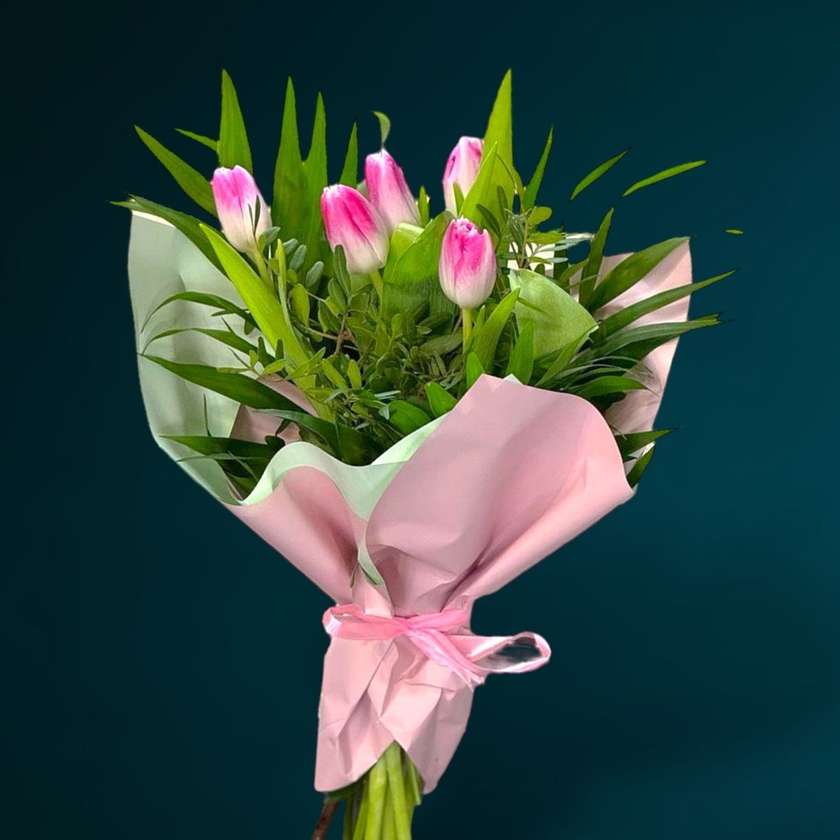5 Pink Tulips Bouquet