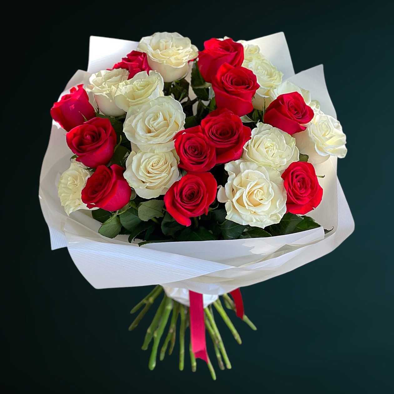 25 Red and White Roses Bouquet