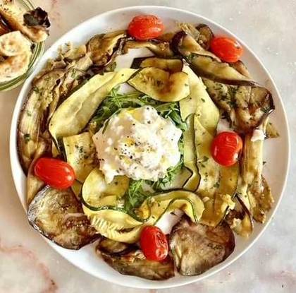 Grilled vegetables and Stracciatella