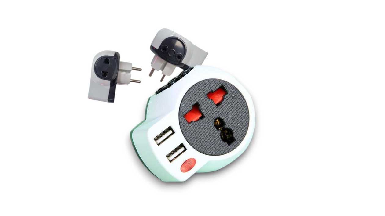 3-Head Power Adapter with 2 USB Ports (Socket Tocker), Black and White, 1111111111517
