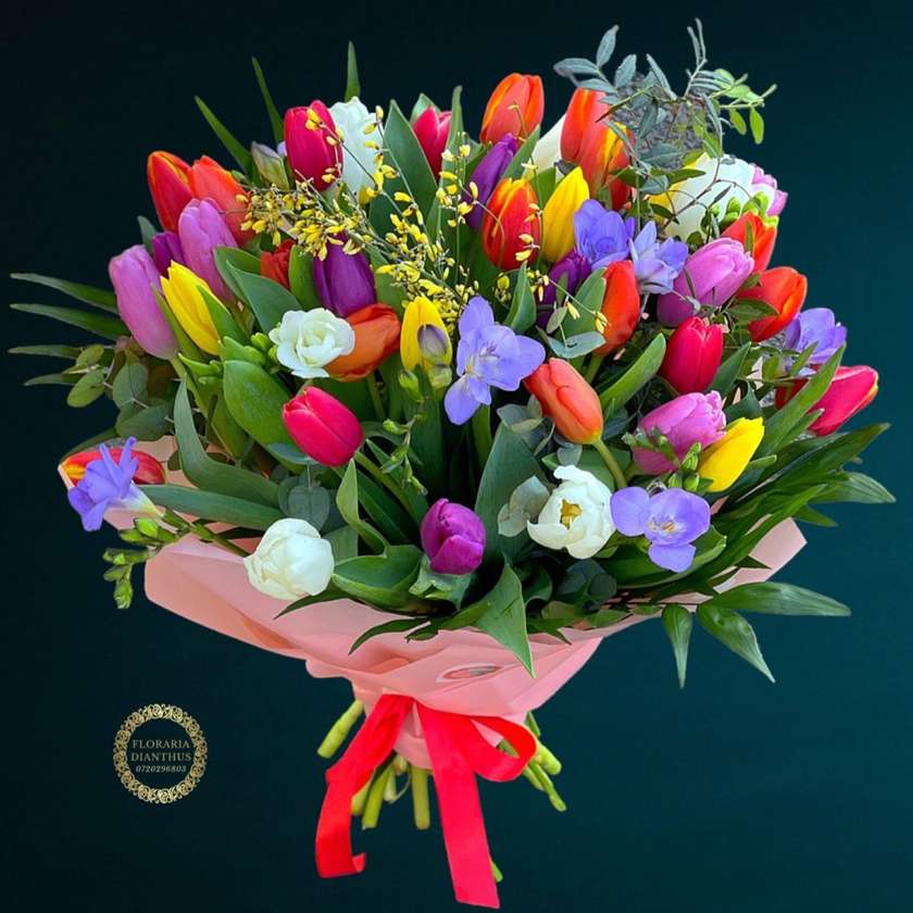 45 Mixed Freesias and Tulips Bouquet