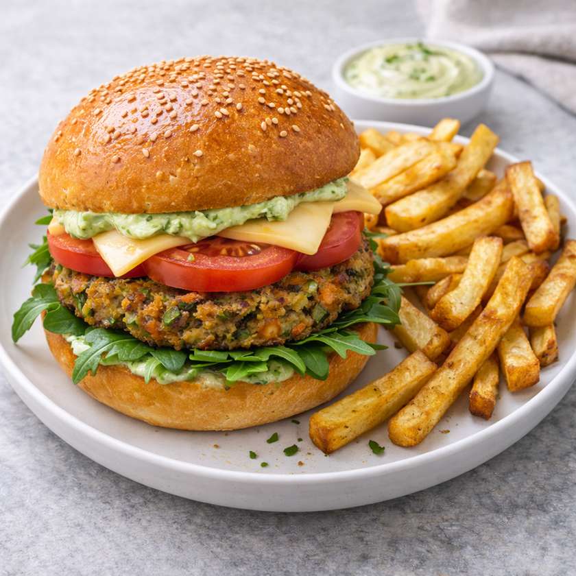 Vegetariánsky Burger s hranolkami