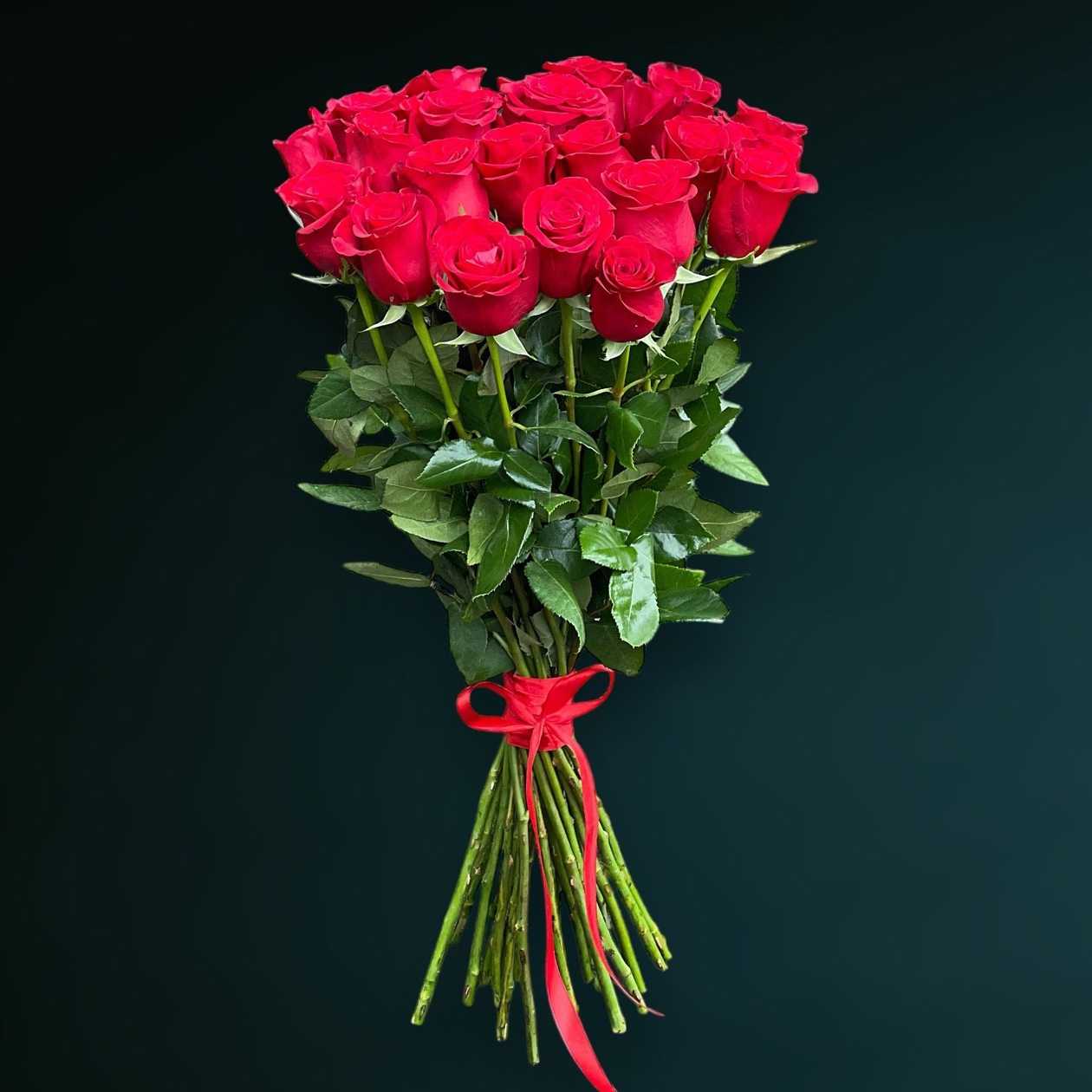 25 Red Roses Bouquet with Ribbon