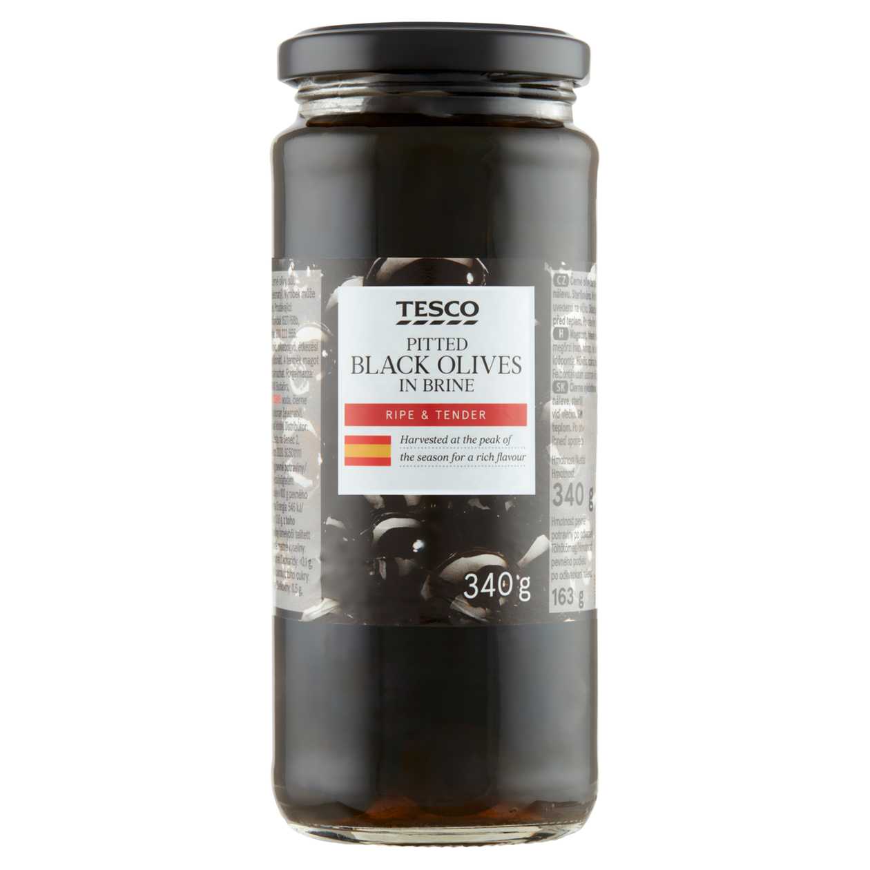 Tesco Černé olivy bez pecky ve slaném nálevu 340g