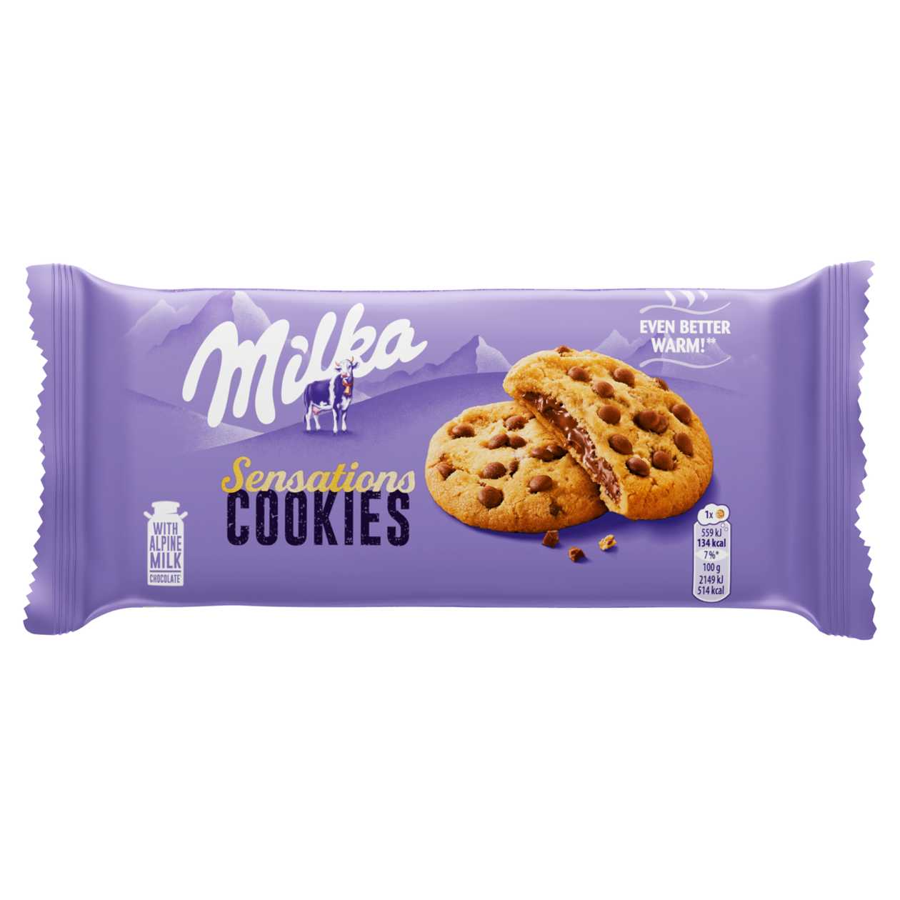 Milka sušenky Cookie Sensations s náplní a kousky čokolády 156g