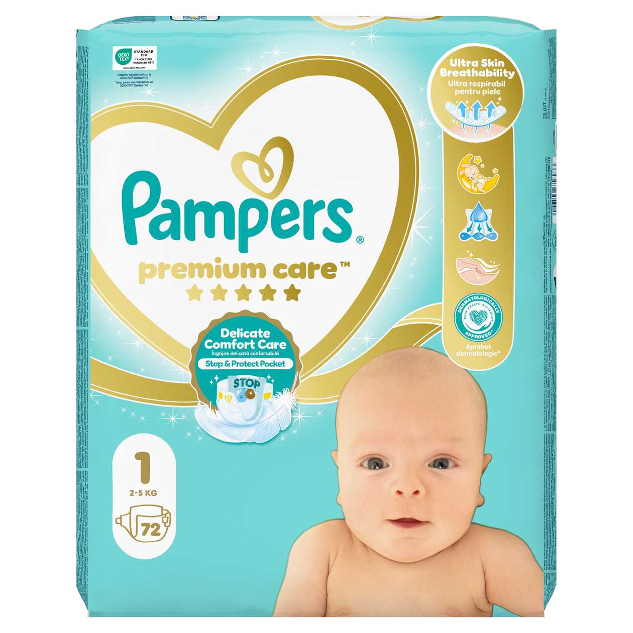 Pampers Premium Care Velikost 1, 72 Dětské Plenky, 2kg-5kg