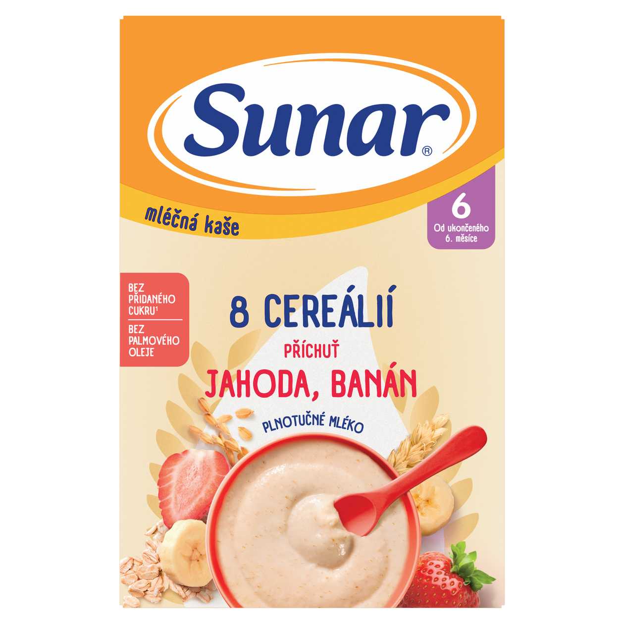 Sunar Milk Porridge 8 Cereals Strawberry, Banana Flavour 210g