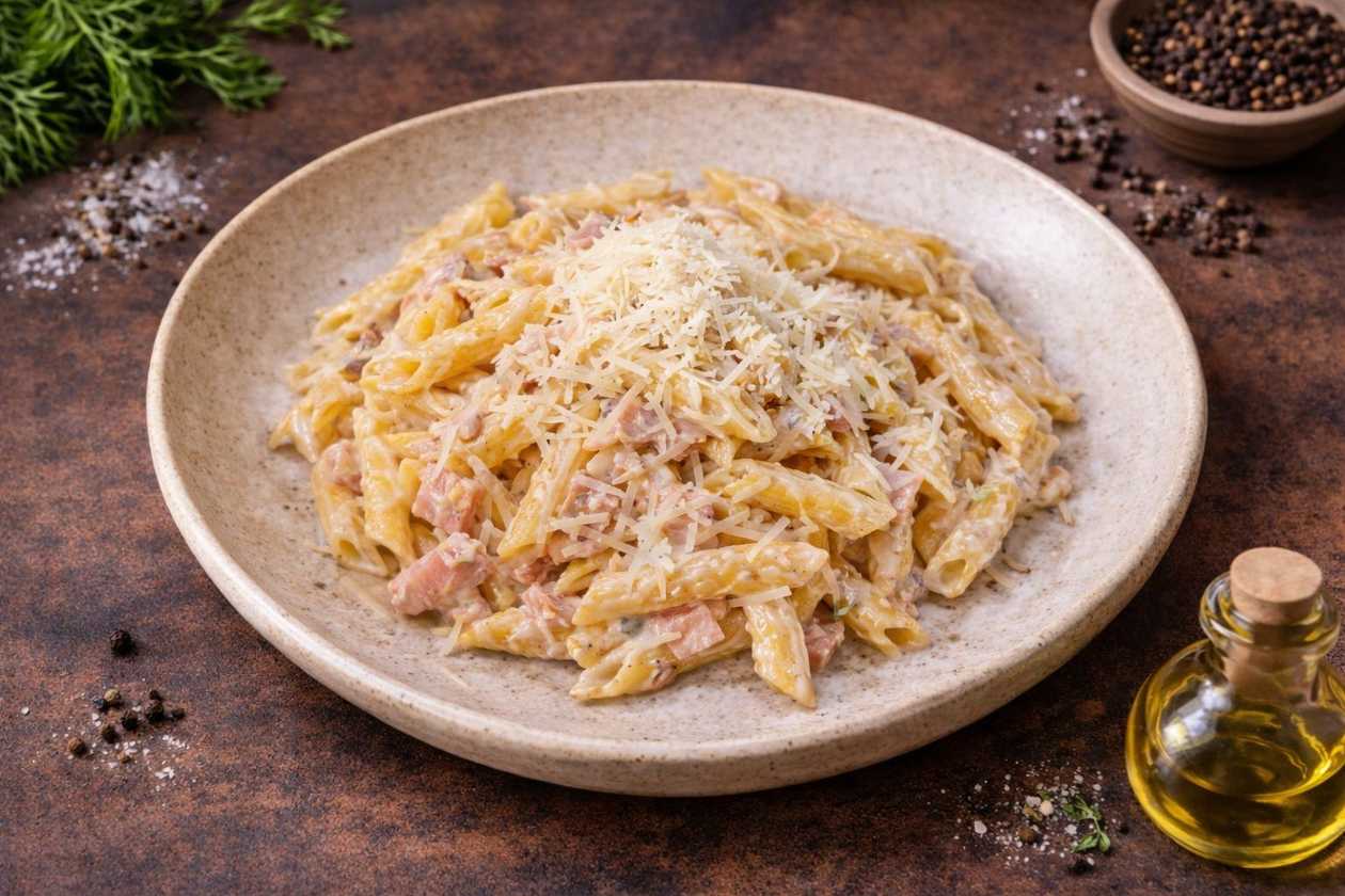 Pasta con pollo e funghi