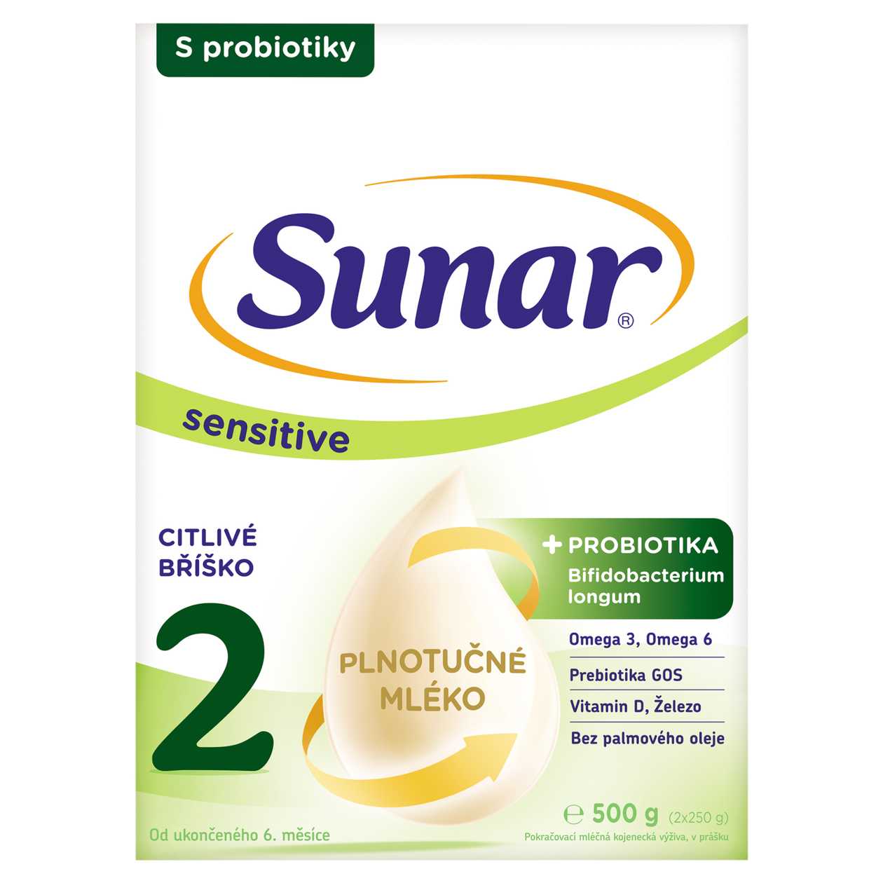 Sunar Sensitive 2 pokračovací mléčná kojenecká výživa v prášku 2 x 250g (500g)