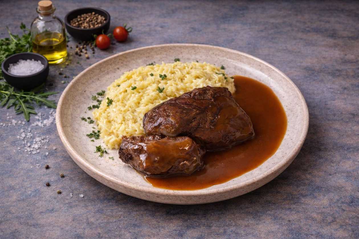 Boiled Beef with Milanese Risotto and Demiglace Sauce