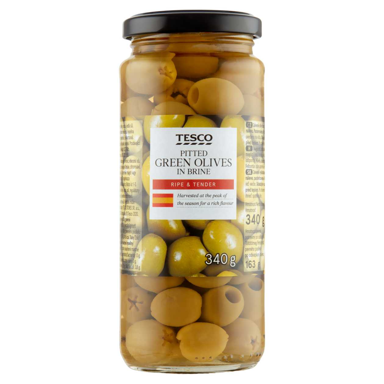 Tesco Zelené olivy bez pecky ve slaném nálevu 340g