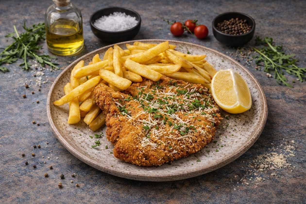 Viennese Veal Schnitzel with French Fries