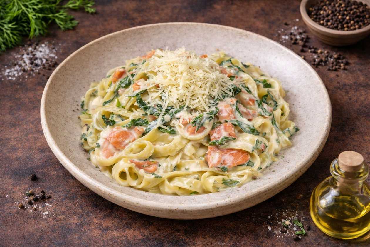 Tagliatelle with Smoked Salmon and Spinach