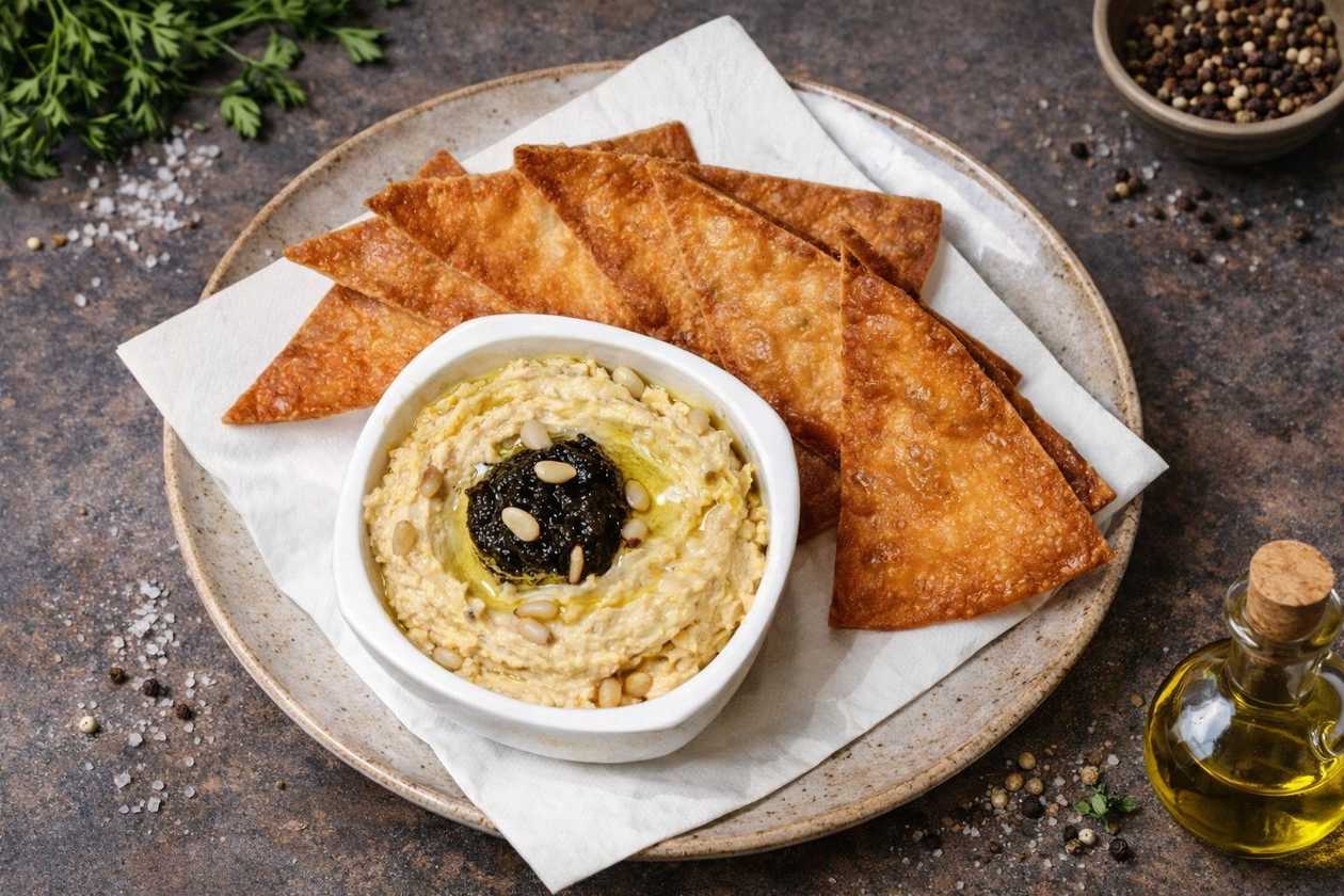 Truffle Hummus with Homemade Chips