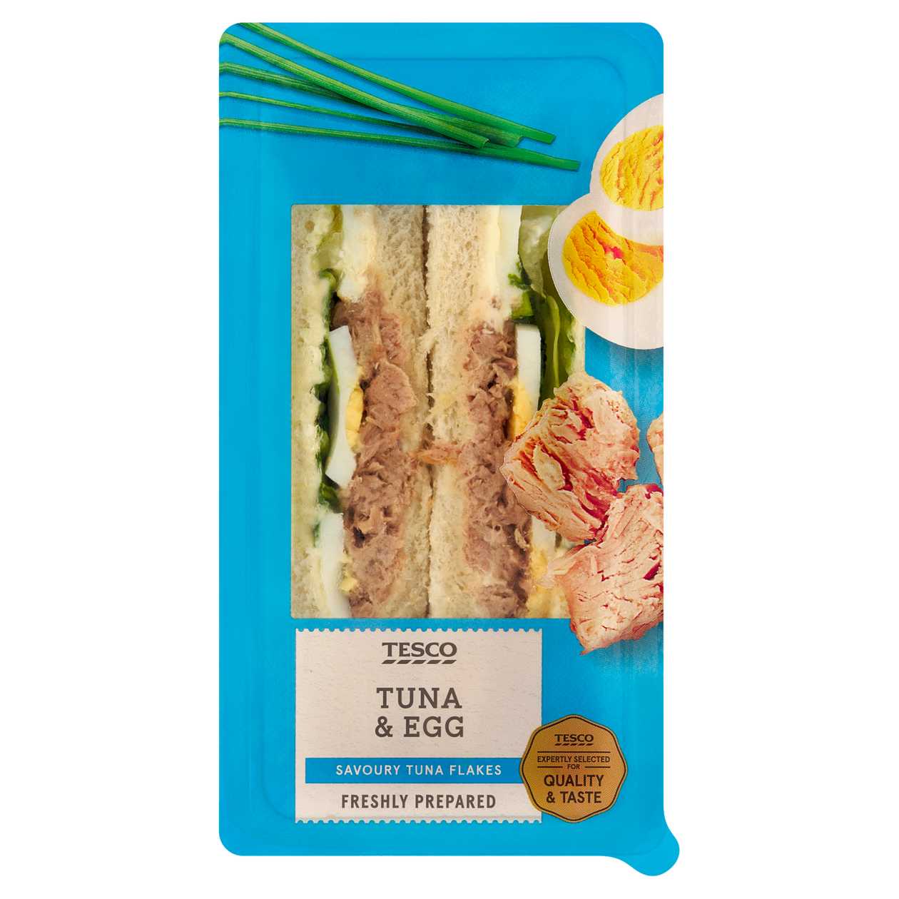 Tesco Pšeničný toustový chléb s tuňákem, majonézovou omáčkou, vařeným vejcem, římským salátem 186g