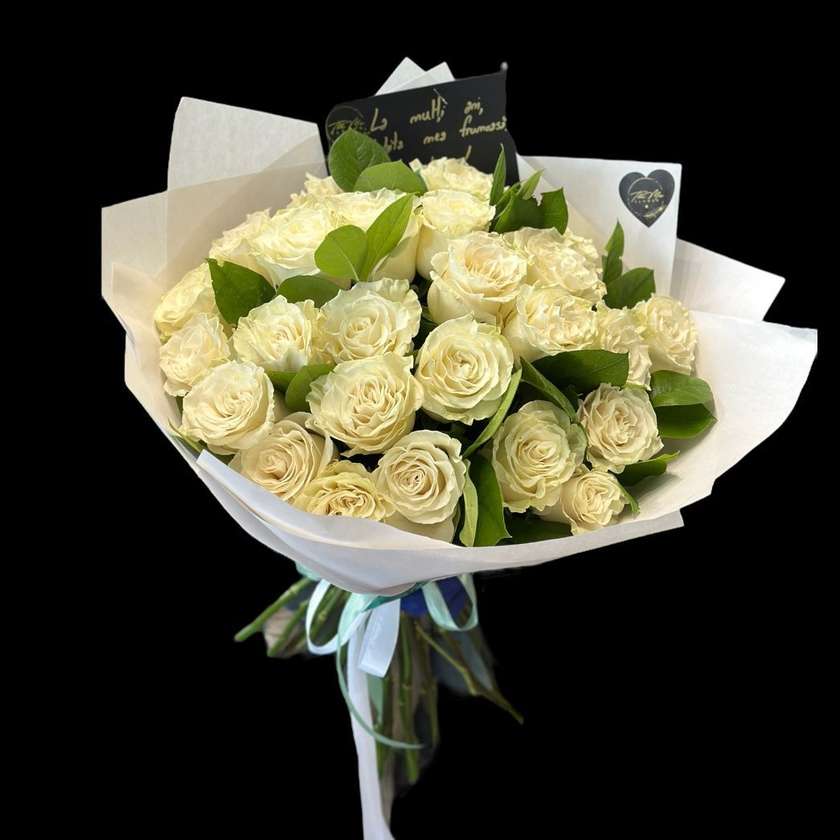 25 Premium White Roses
