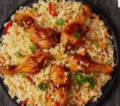 Vegetable Rice with fried chicken