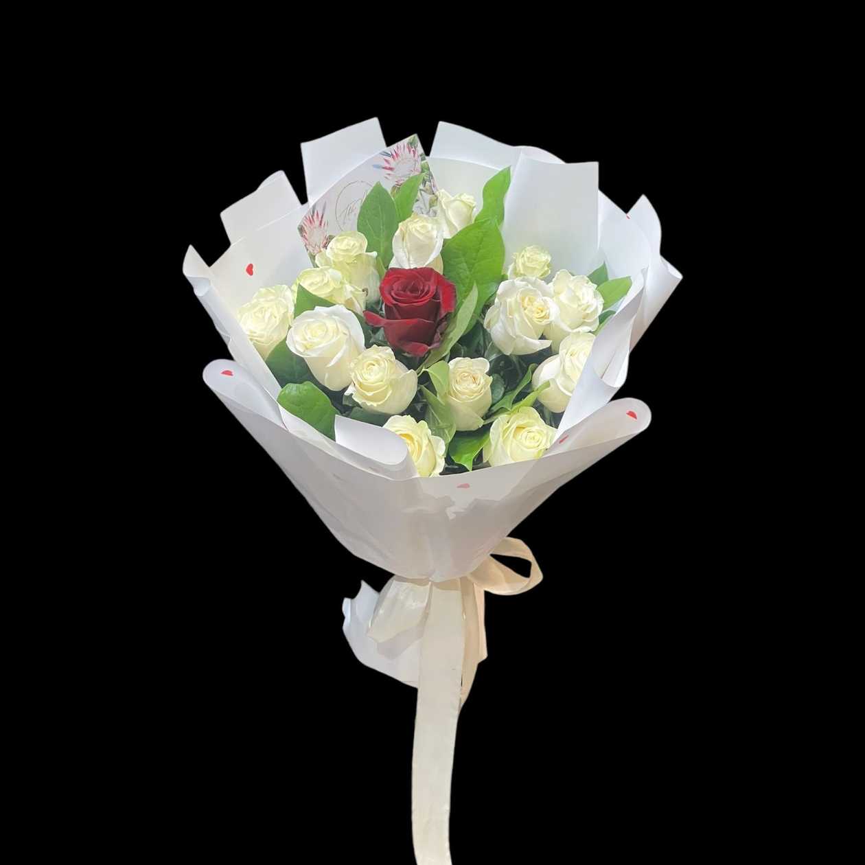 15 Roses White & Red