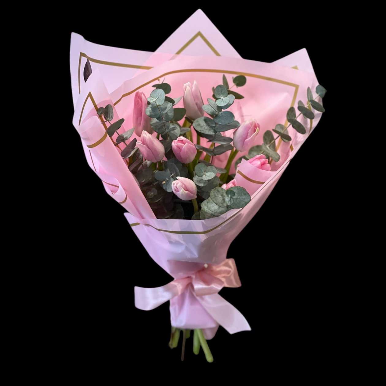 Pink Tulips with Eucalyptus