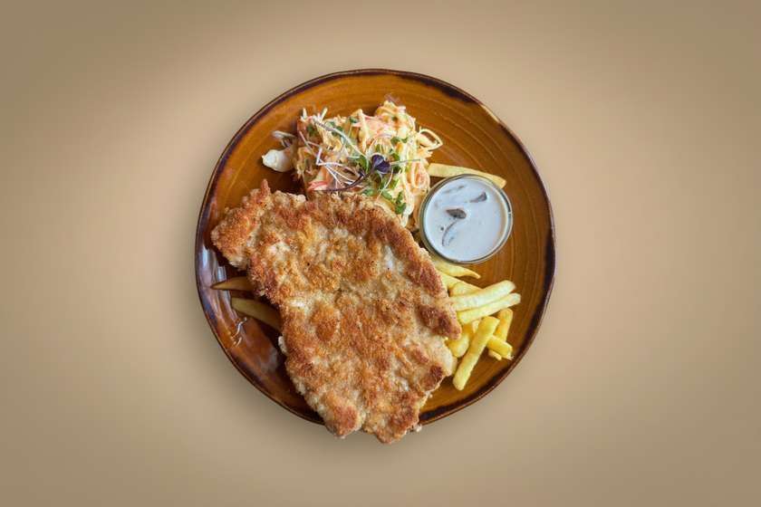 Breaded grilled pork schnitzel "Firehouse style"