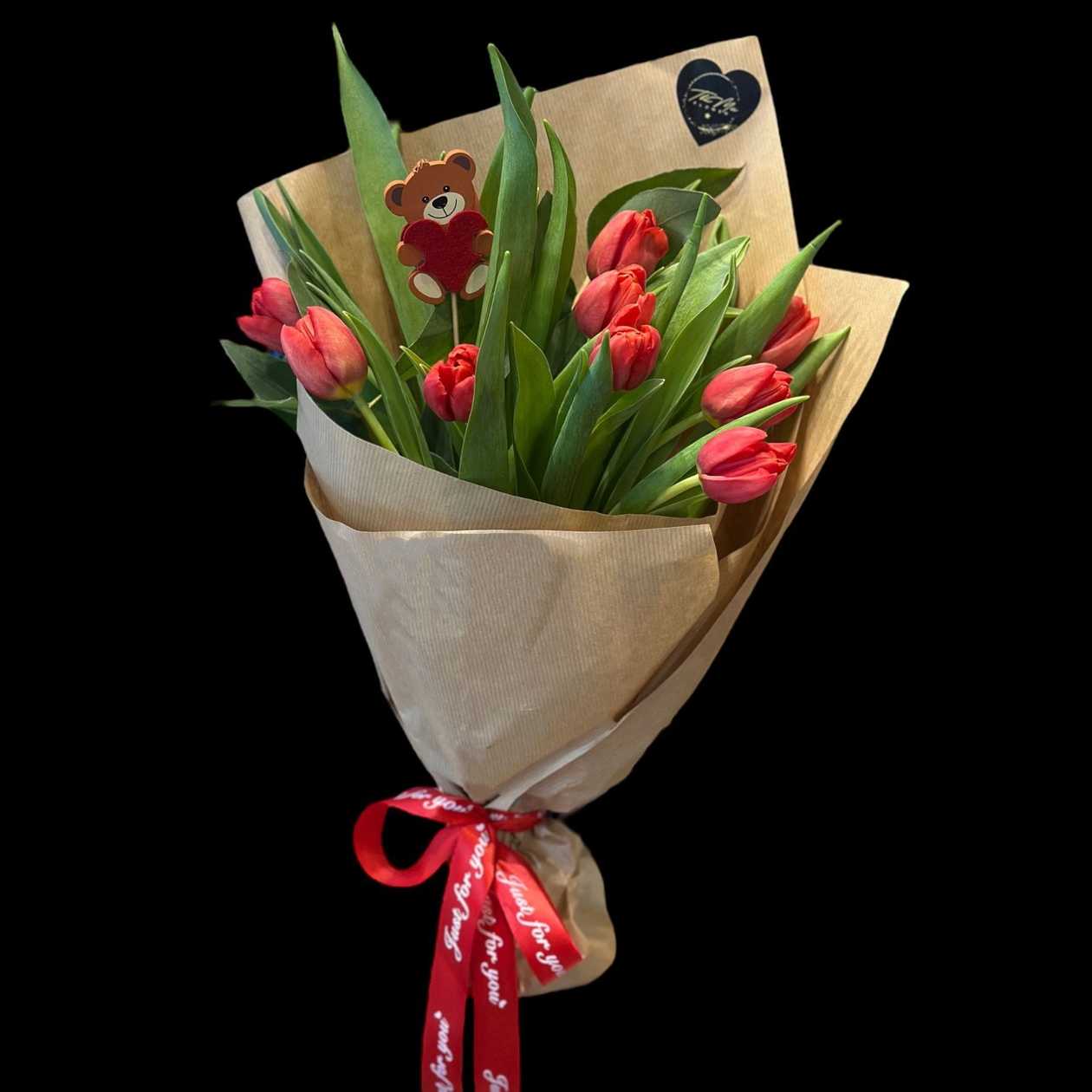 11 Red Tulips + Teddy Bear