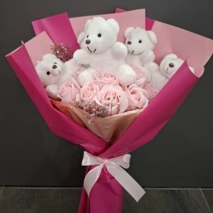 Bouquet of Soap Roses and Teddy Bears