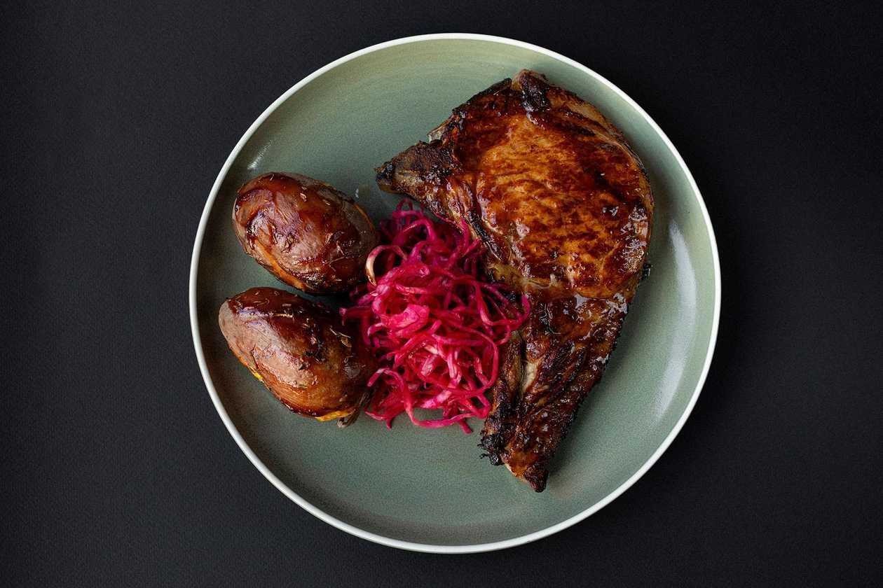 Pork Entrecote With Baked Potatoes