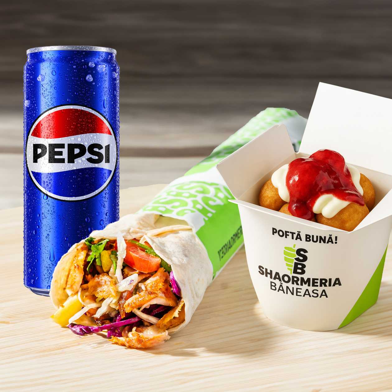 MENIU DURUM PUI 550g CU DESERT si BAUTURA