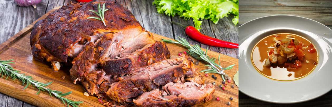 Lėtai kepta kiaulienos sprandinė su barbekiu glazūra + II dienos sriuba