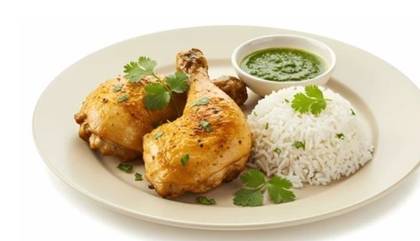 Plain rice with chicken drumsticks