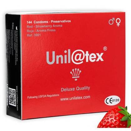 Caixa de Preservativos Vermelhos Morango - Unilatex (144 un)