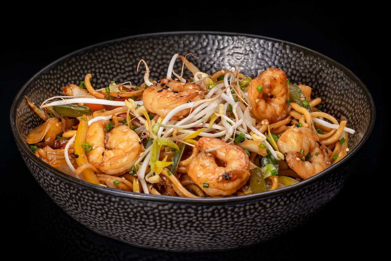 Smažené Udon s Krevetami
