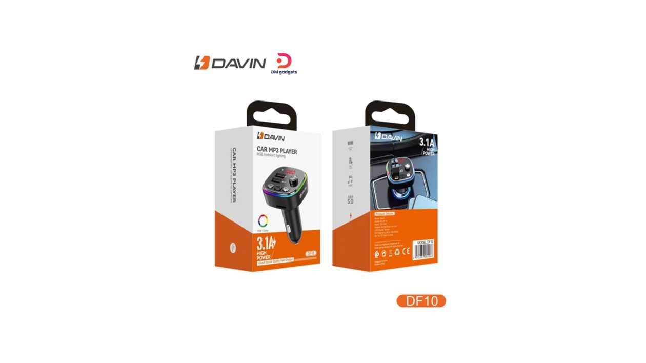 #327D1#DAVIN®DF10 RGB FM Transmitter Ambient Lighting 2xUSB + 1 PD USB-C ports 3.1A CAR MP3 Player
