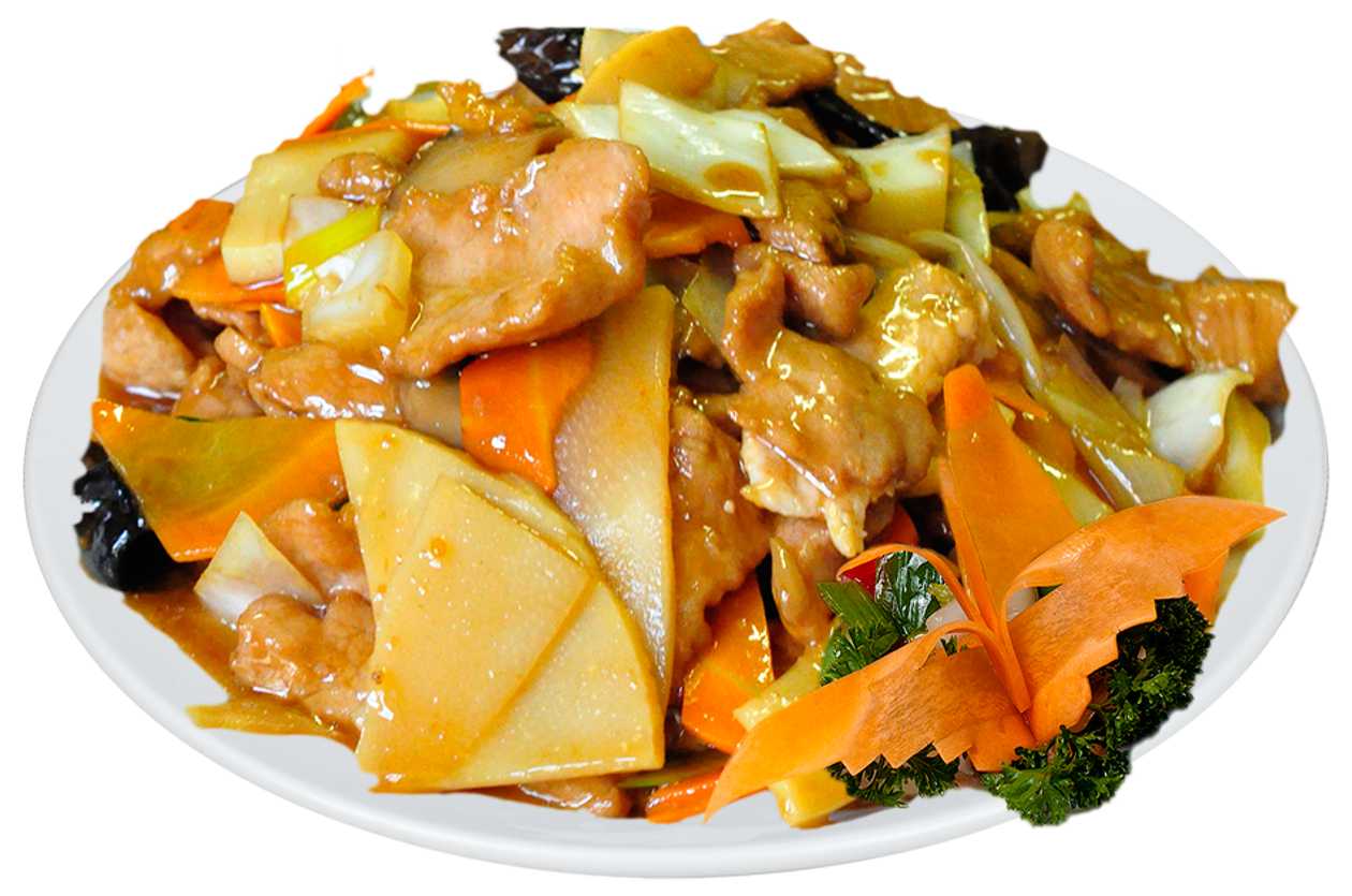 M24. Vepřové Maso s Bambusem a Houbami, Rýže