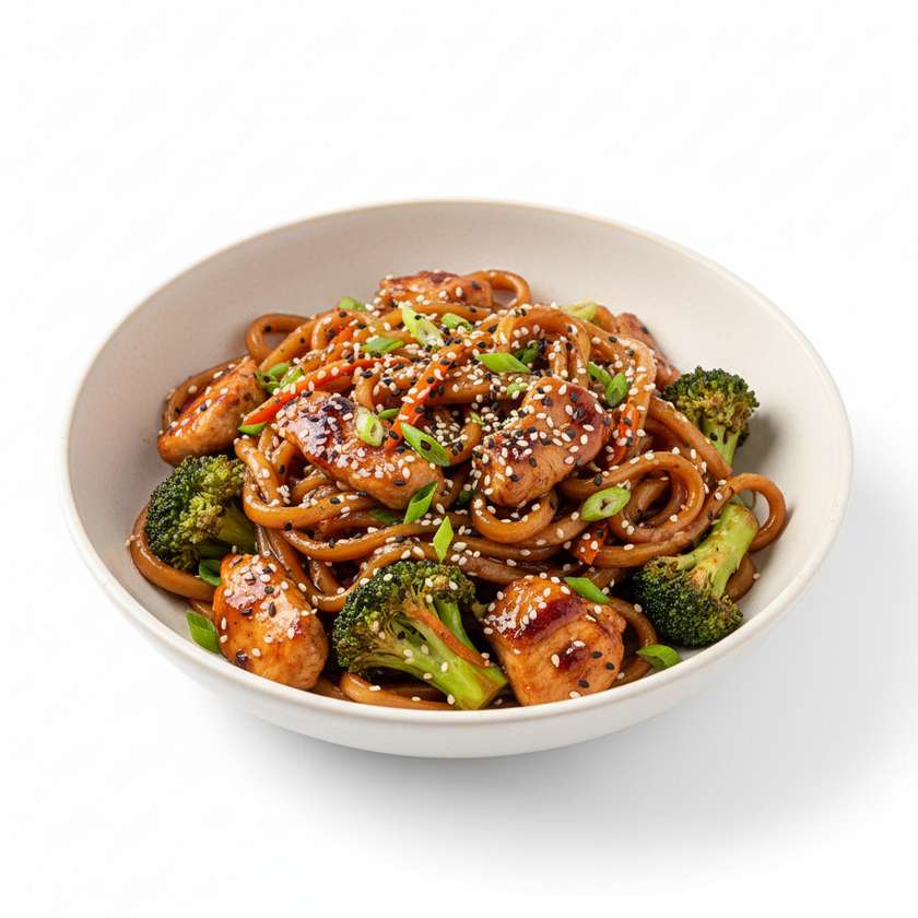 Kuracie teriyaki na udon cestovine s brokolicou a sezamom 1,3,6,9,11
