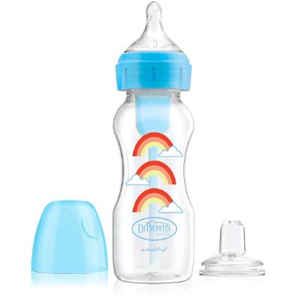 Doctor Brown's - Narrow Neck Blue Plastic Bottle with Options Nipple and Drinking Cap /6-9 months/ 250ml 09599
