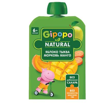 Hippo - Peach, Carrot, Pumpkin, Mango /6 months+/ 90g 4580/4281