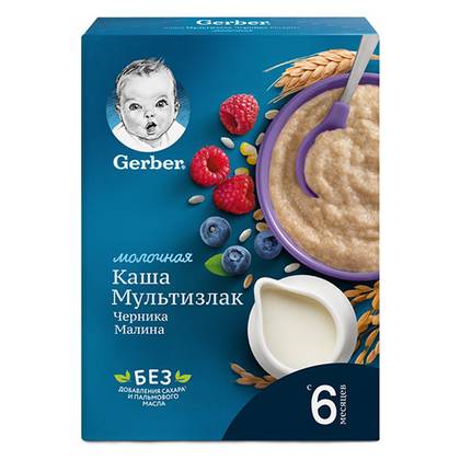 Gerber - Dairy Porridge, Unsweetened, Multigrain with Blueberry and Raspberry /6 Months+/ 180g 2704