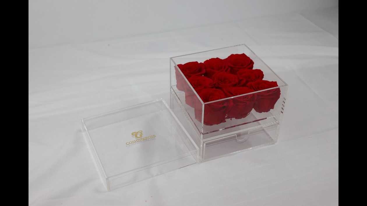 9 Pcs Forever Red Roses in Acrilic Jewelry Clear Box