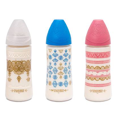 Suavinex - Blue Plastic Bottle with Round Silicone Nipple, Premium /6m+/ 360ml 3346